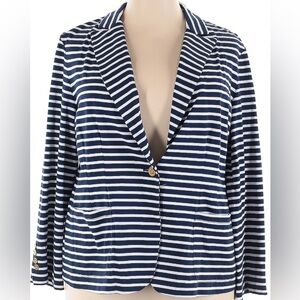 Lauren Ralph Lauren Women 100% Cotton .Blue and White Striped Blazer. Size 2X.
